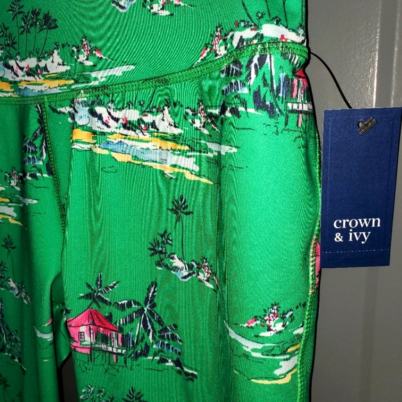 Crown & Ivy Womens Green Tropical Leggings (S) - Picture 6 of 8